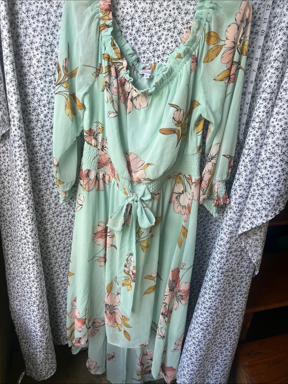 Floral Mint Green Dress with Tie Waist